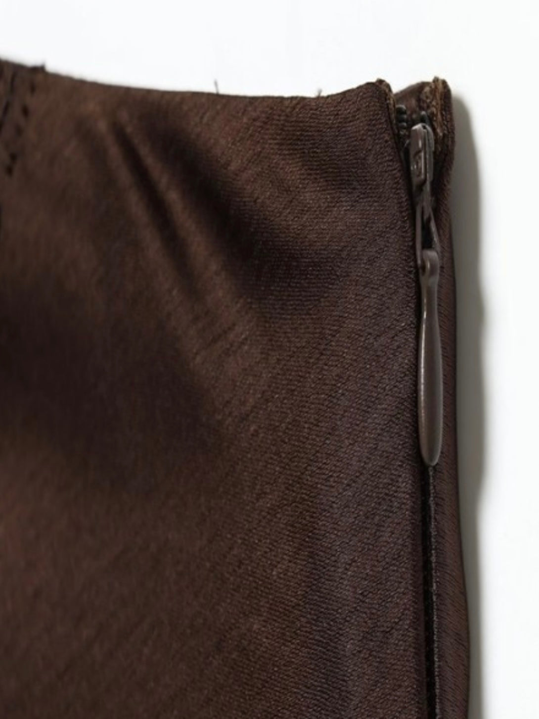 Brown Lace Detail Satin Midi Skirt