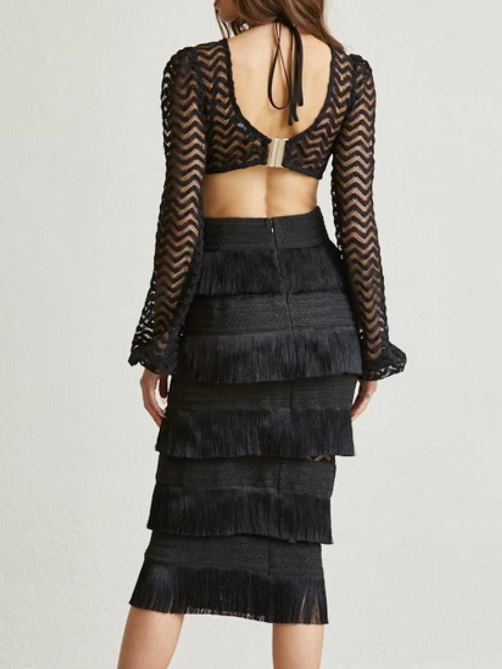 Exquisite Black Zig Zag Lace Skirt Set