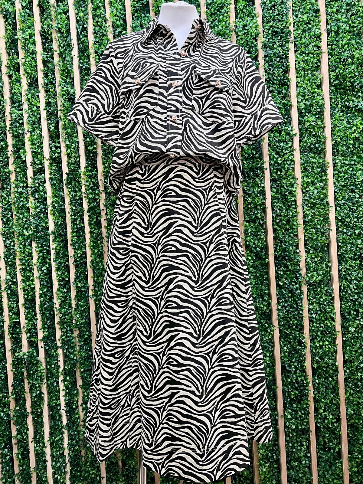 Oatmeal Zebra Print Midi Skirt
