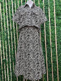 Oatmeal Zebra Print Midi Skirt