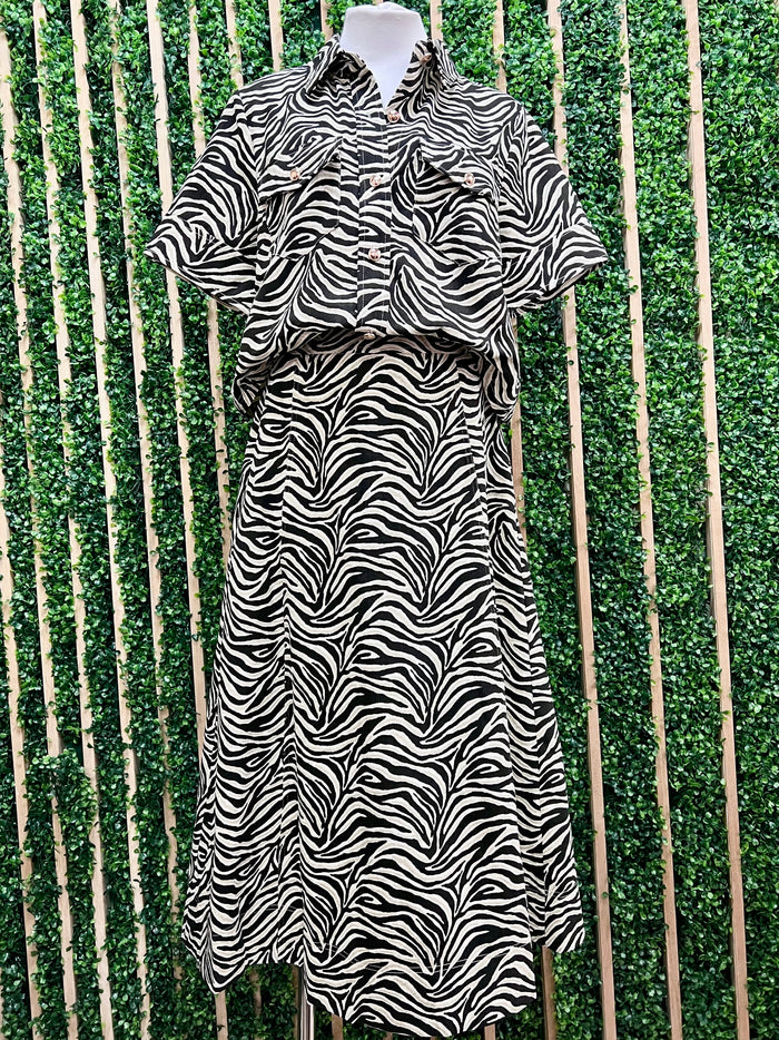 Oatmeal Zebra Print Button Detail Top