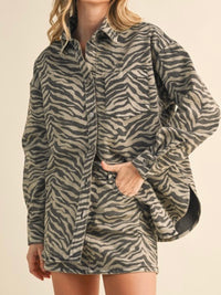 Sand Zebra Denim Short Skirt