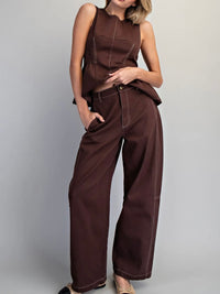 Oak Brown Stitch Detail Barrel Pant