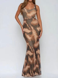 Beautiful Brown Tones Mesh Maxi Dress