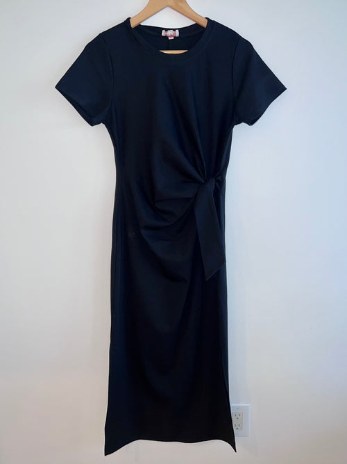 Black Knot Twist Detail Midi Dress