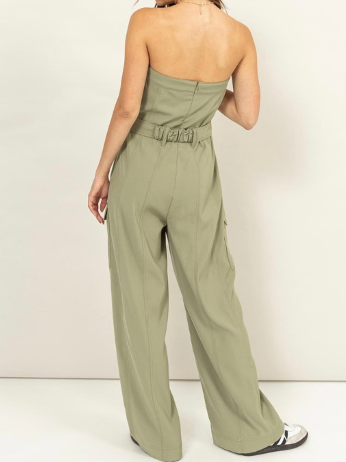 Pocket Detail Strapless Cargo Jumpsuit