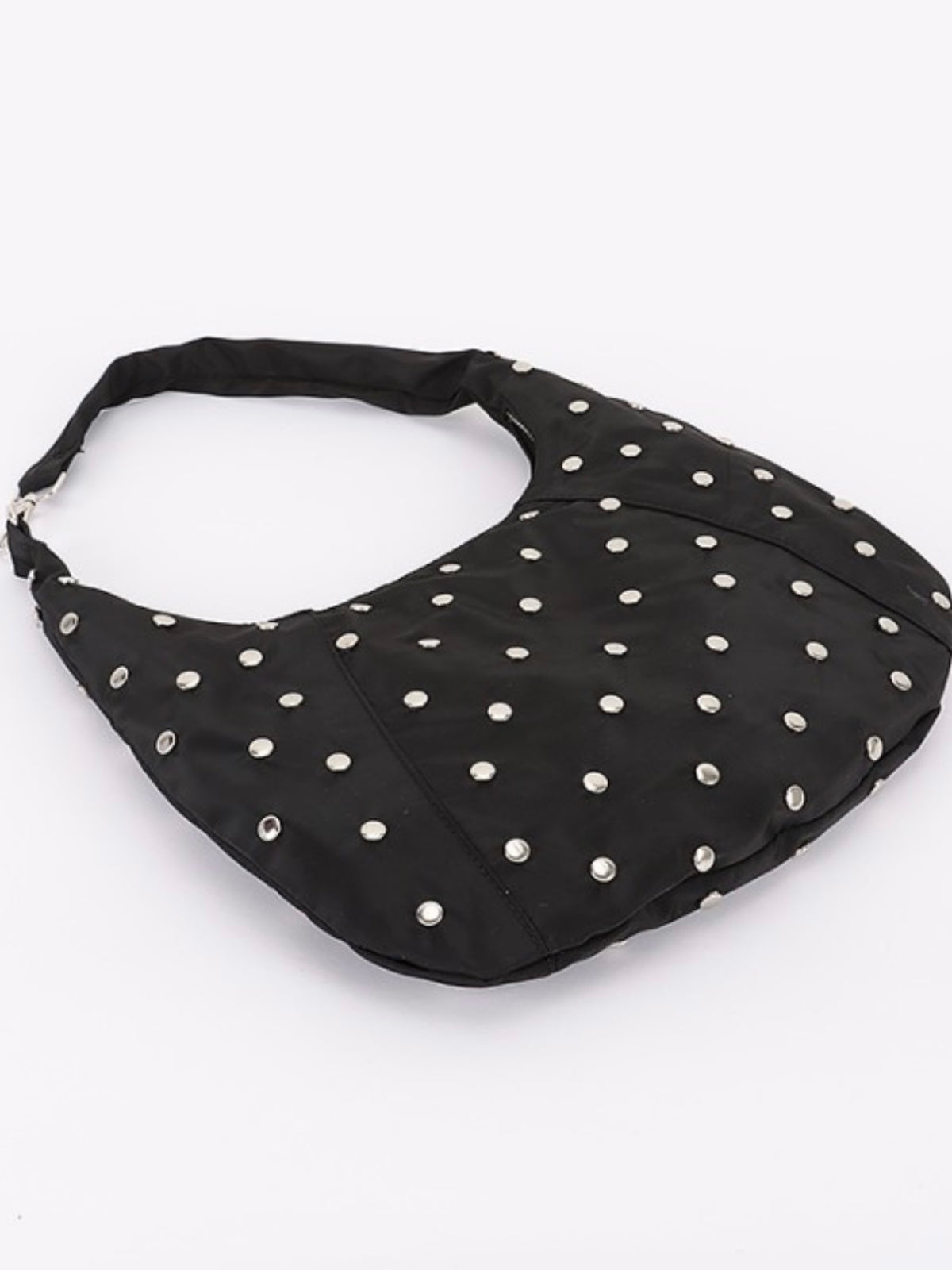 Black Nylon Studded Hobo Bag