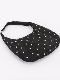 Black Nylon Studded Hobo Bag