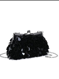 Black Large Disc Sequin Clutch