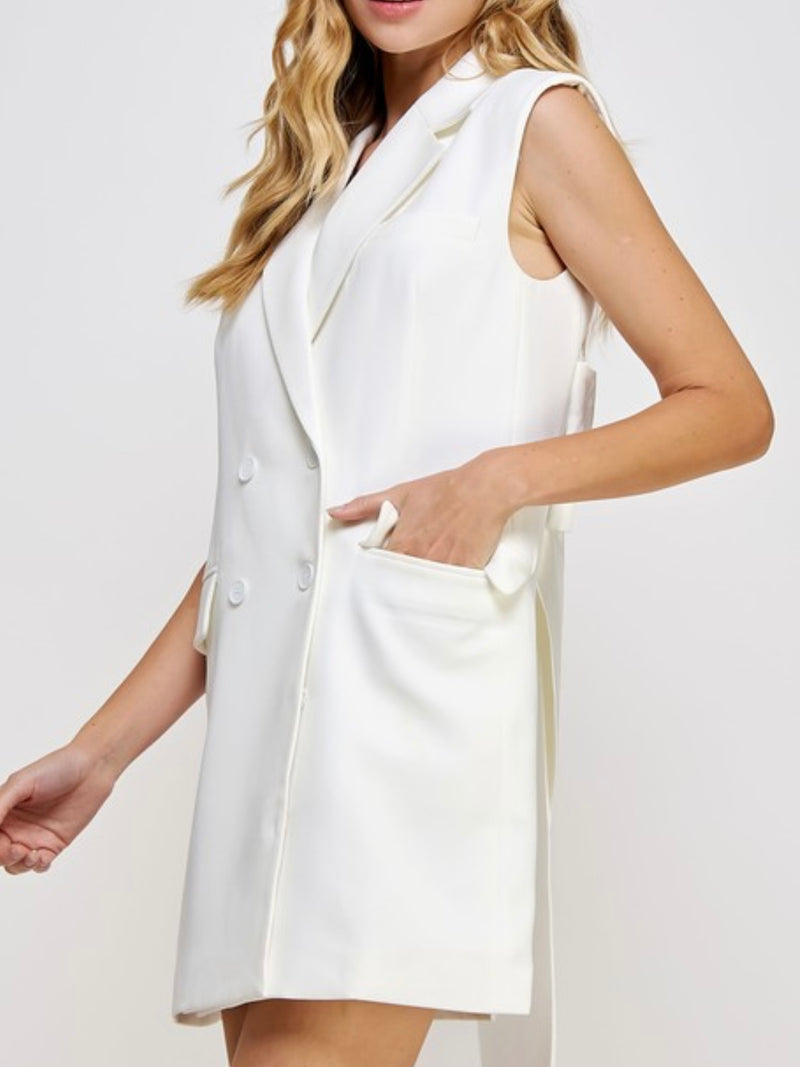 Dressy Off White Back Bow Vest Dress