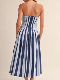 Nautical Stripe Strapless Midi Dress