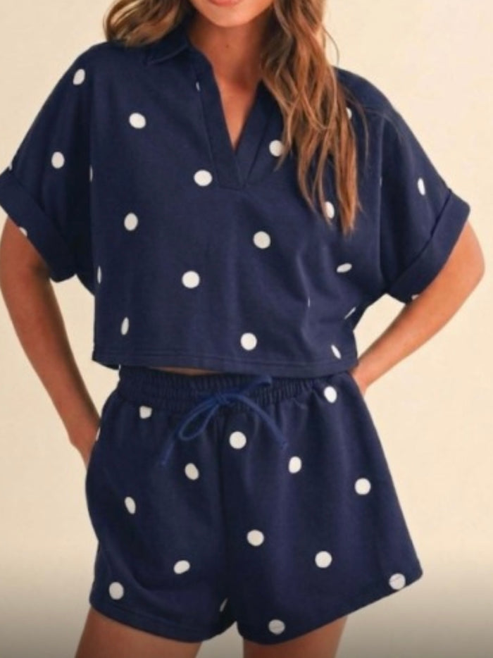 Navy Polka Dot Shorts Set