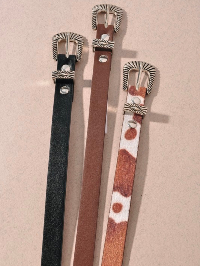 Western Engraved Buckle Skinny Belt