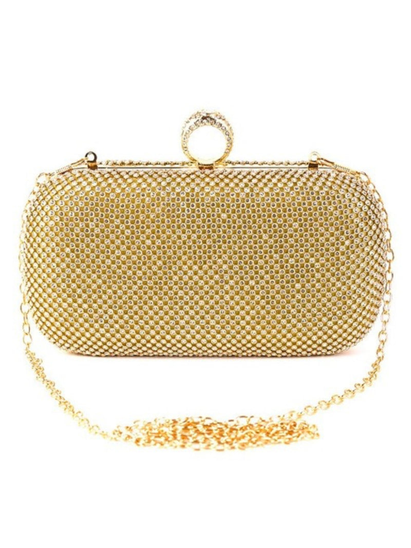 Ring Closure Rhinestone Studded Clutch