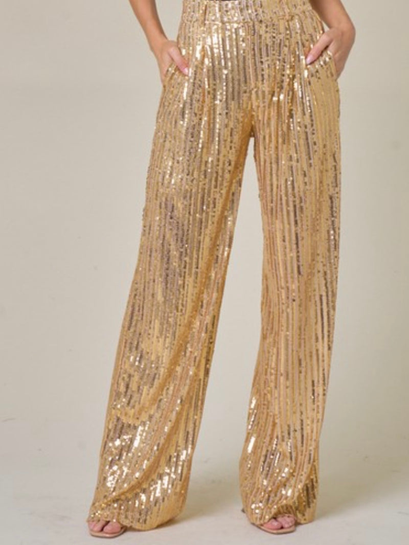 Gold Sequin Wide Leg Pant