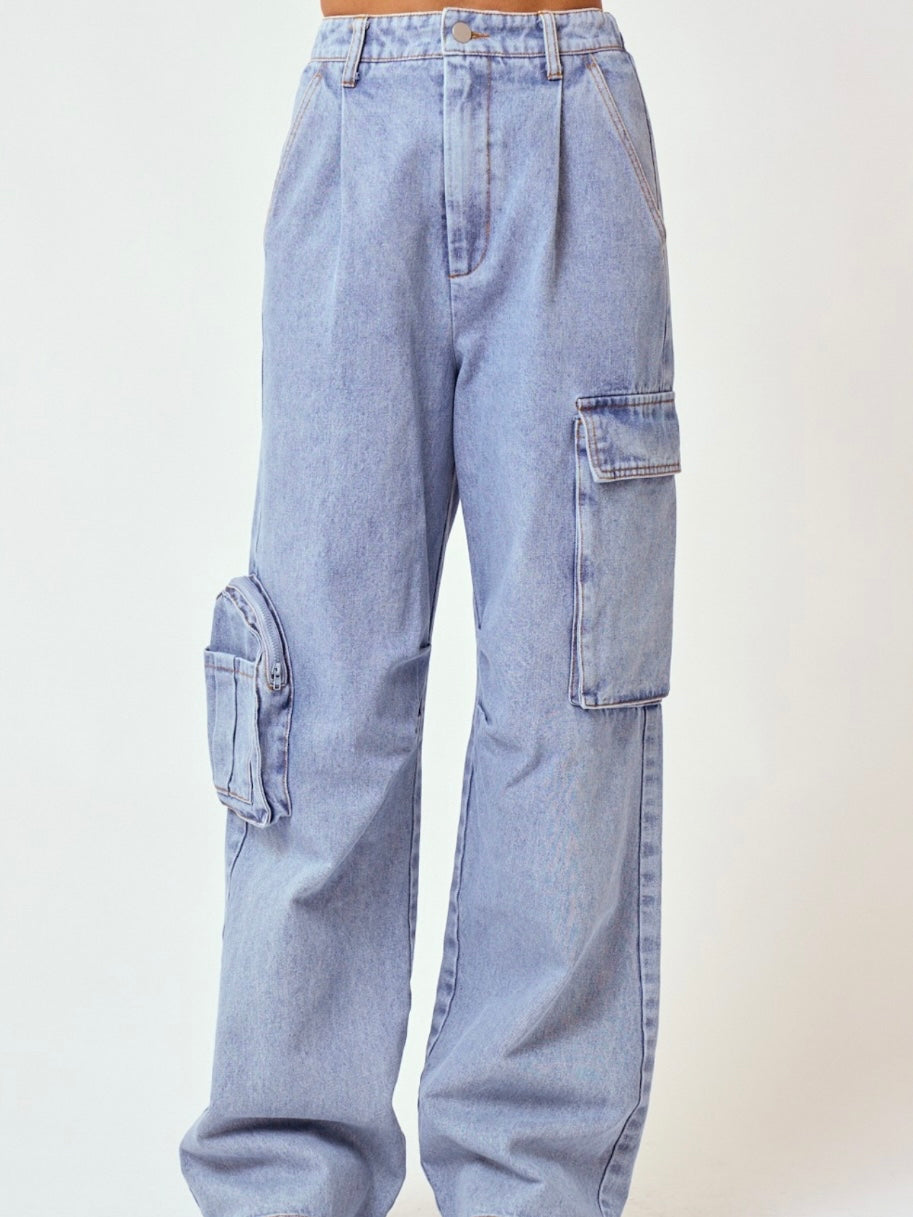 High Waist Denim Cargo Pant