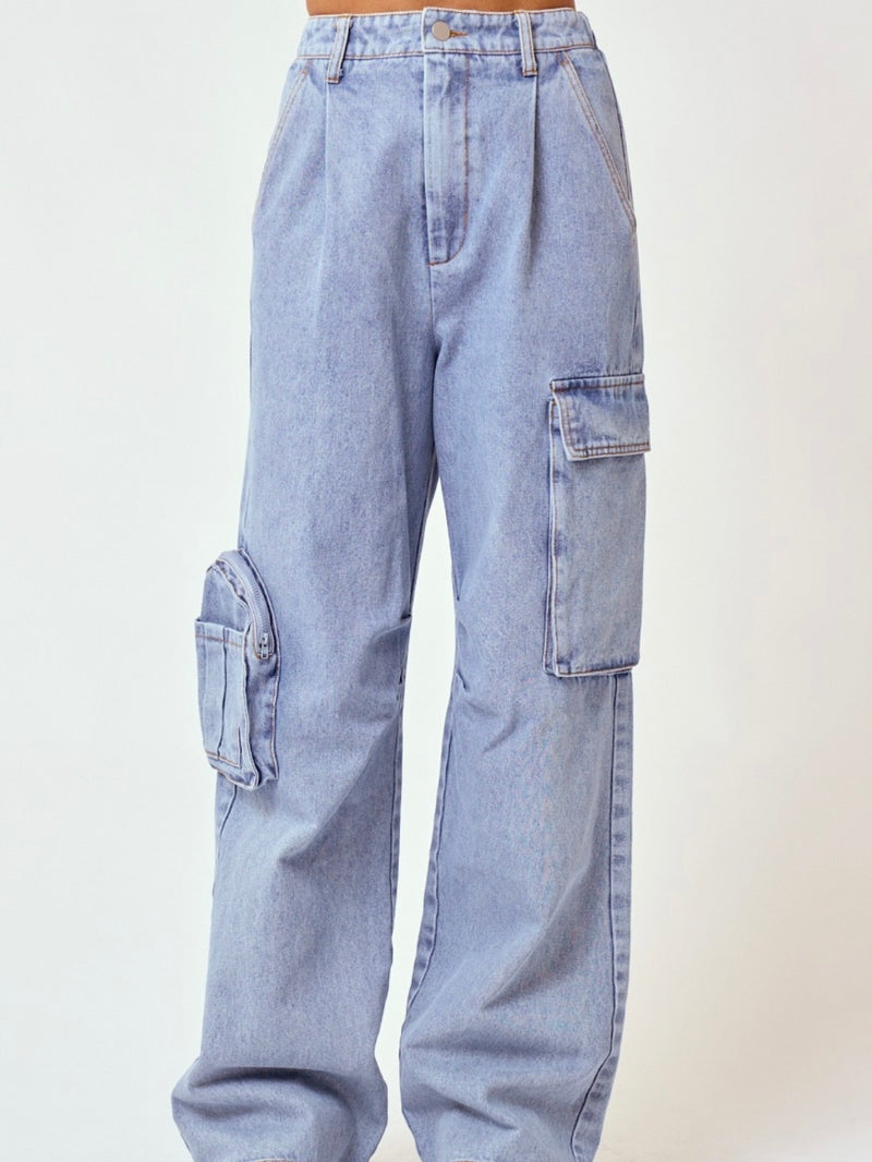High Waist Denim Cargo Pant