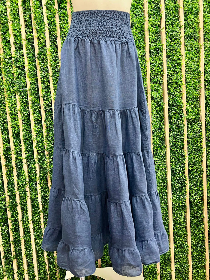 Elastic Waist Linen Maxi Skirt