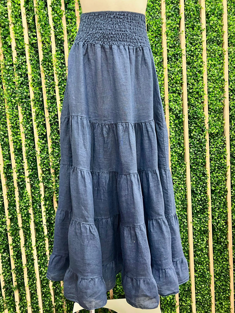 Elastic Waist Linen Maxi Skirt