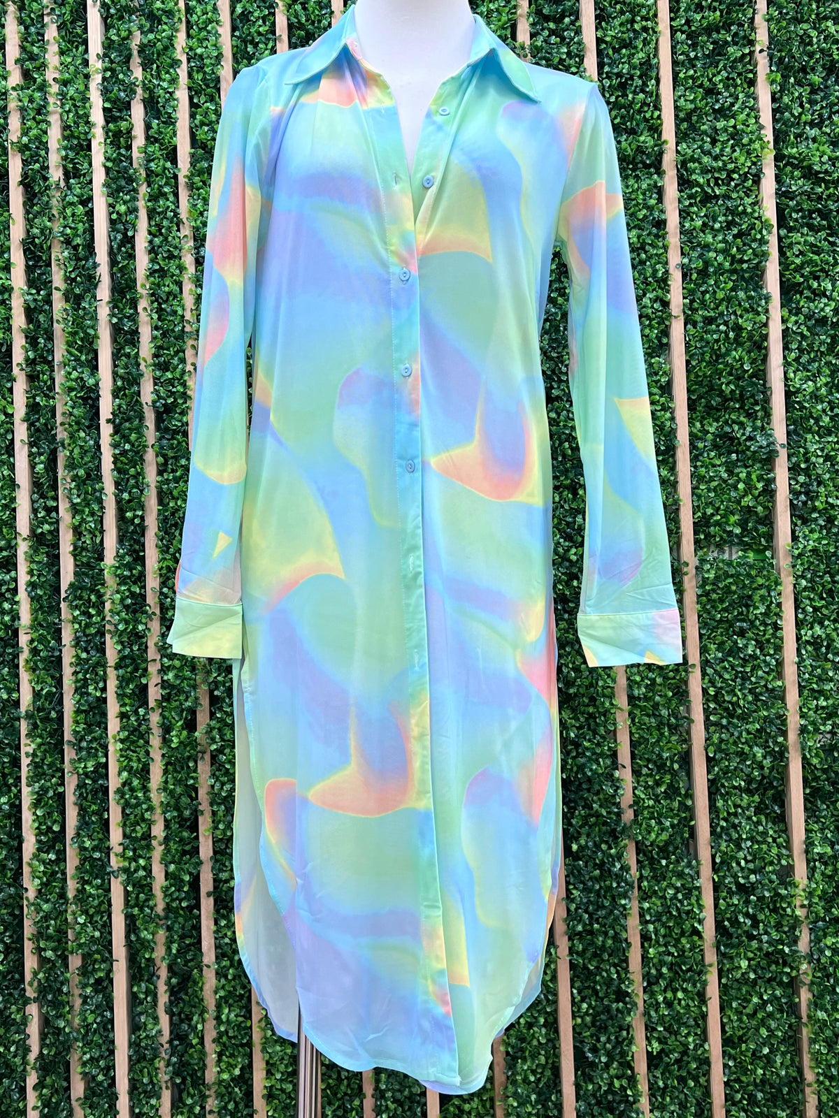 Mesh Tie Dye Button down Tunic
