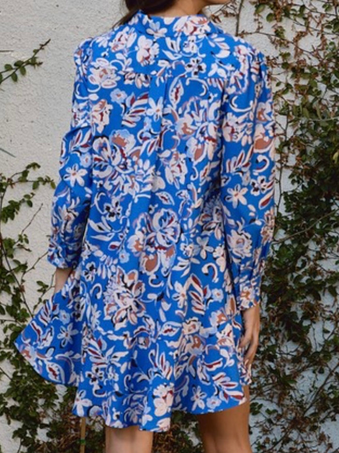 Royal Blue Floral Drop Waist Short Dress