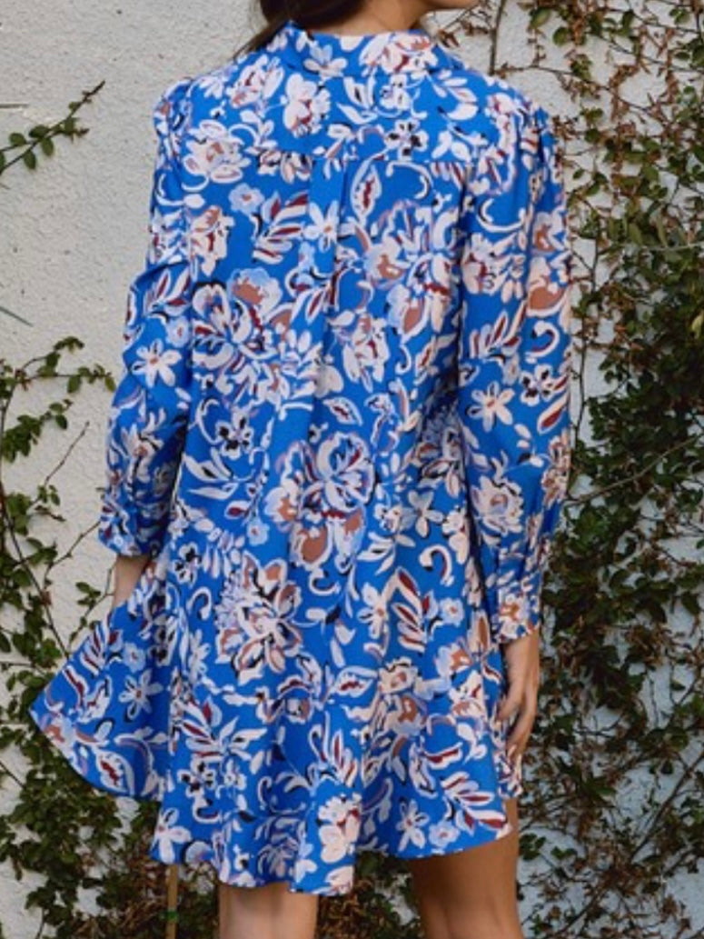 Royal Blue Floral Drop Waist Short Dress
