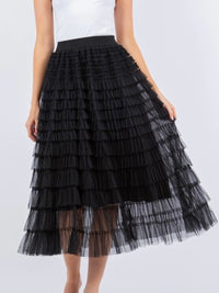 Black Multi Tiered Midi Skirt