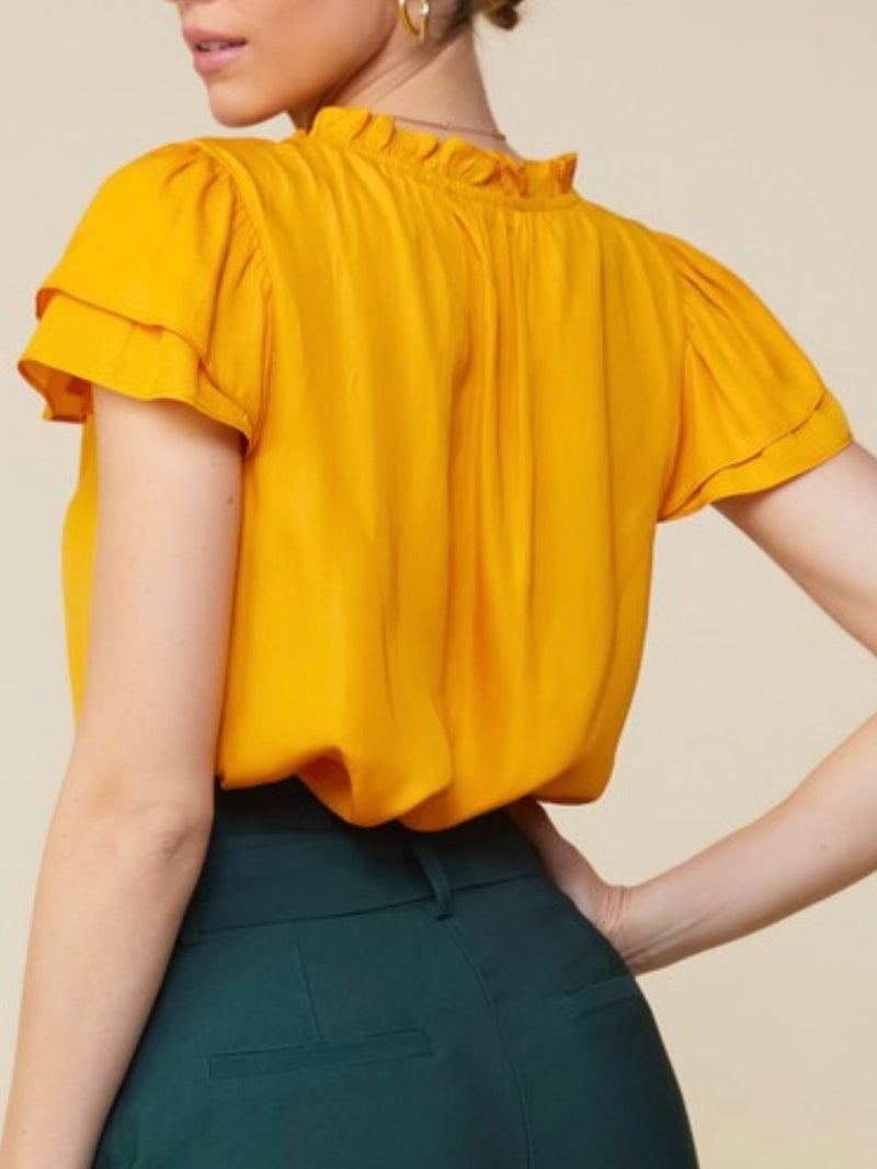 Marigold Satin Ruffle Top