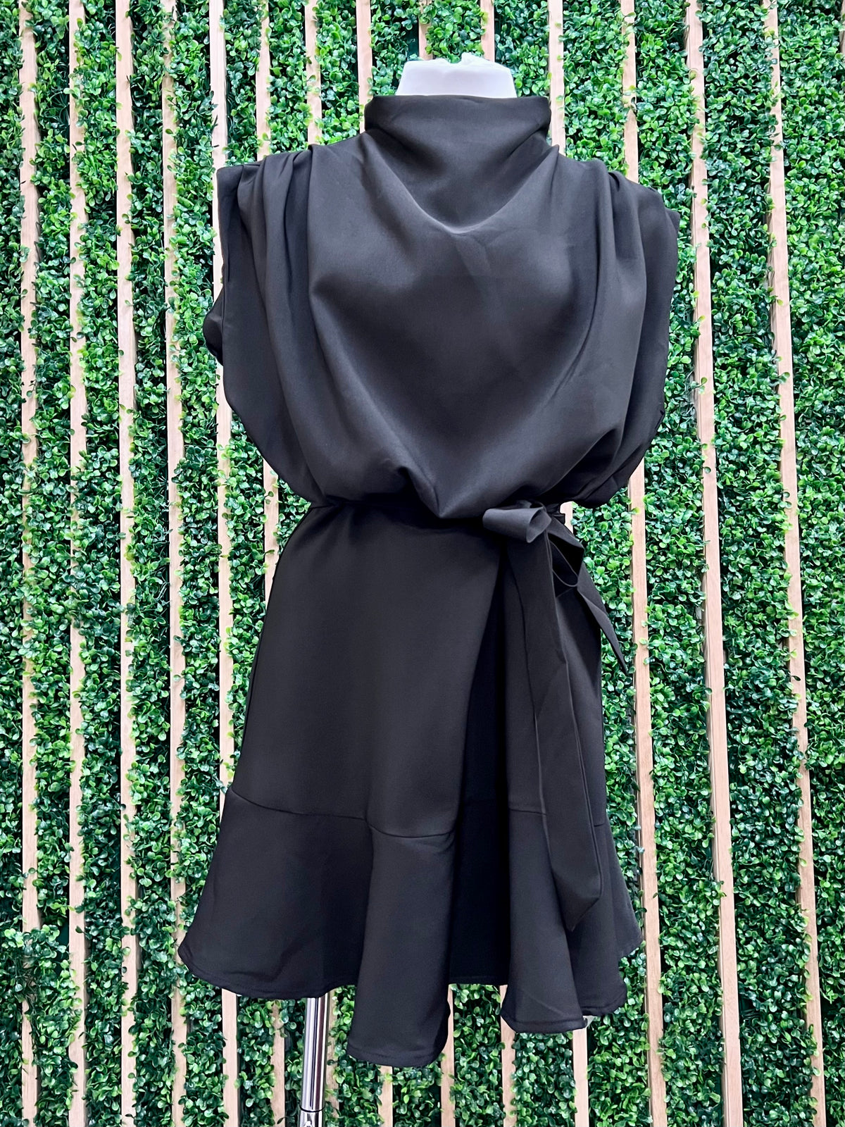 Draped Neck Drop Waist Short Dress