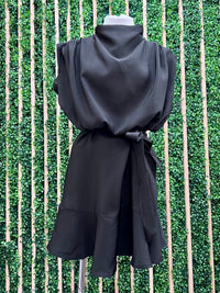 Draped Neck Drop Waist Short Dress