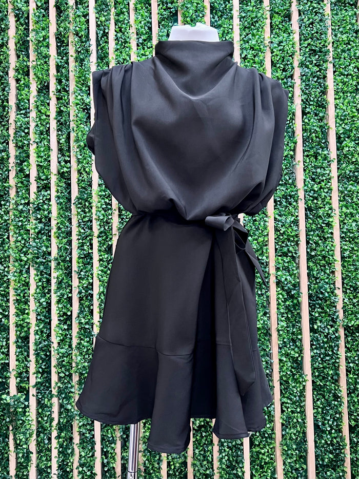Draped Neck Drop Waist Short Dress