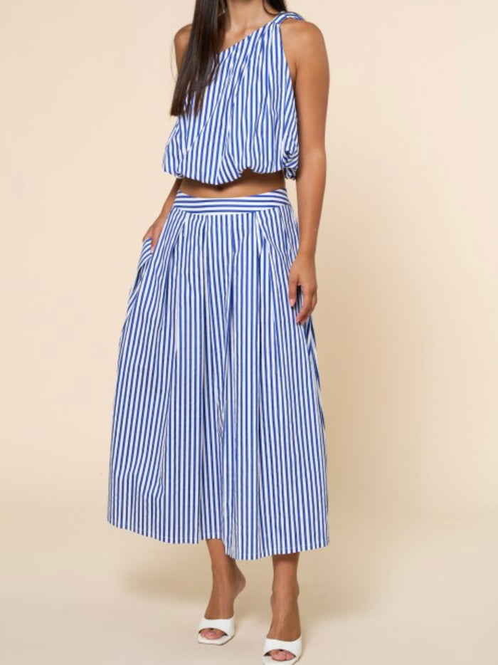 Sorrento Blue Striped Midi Skirt