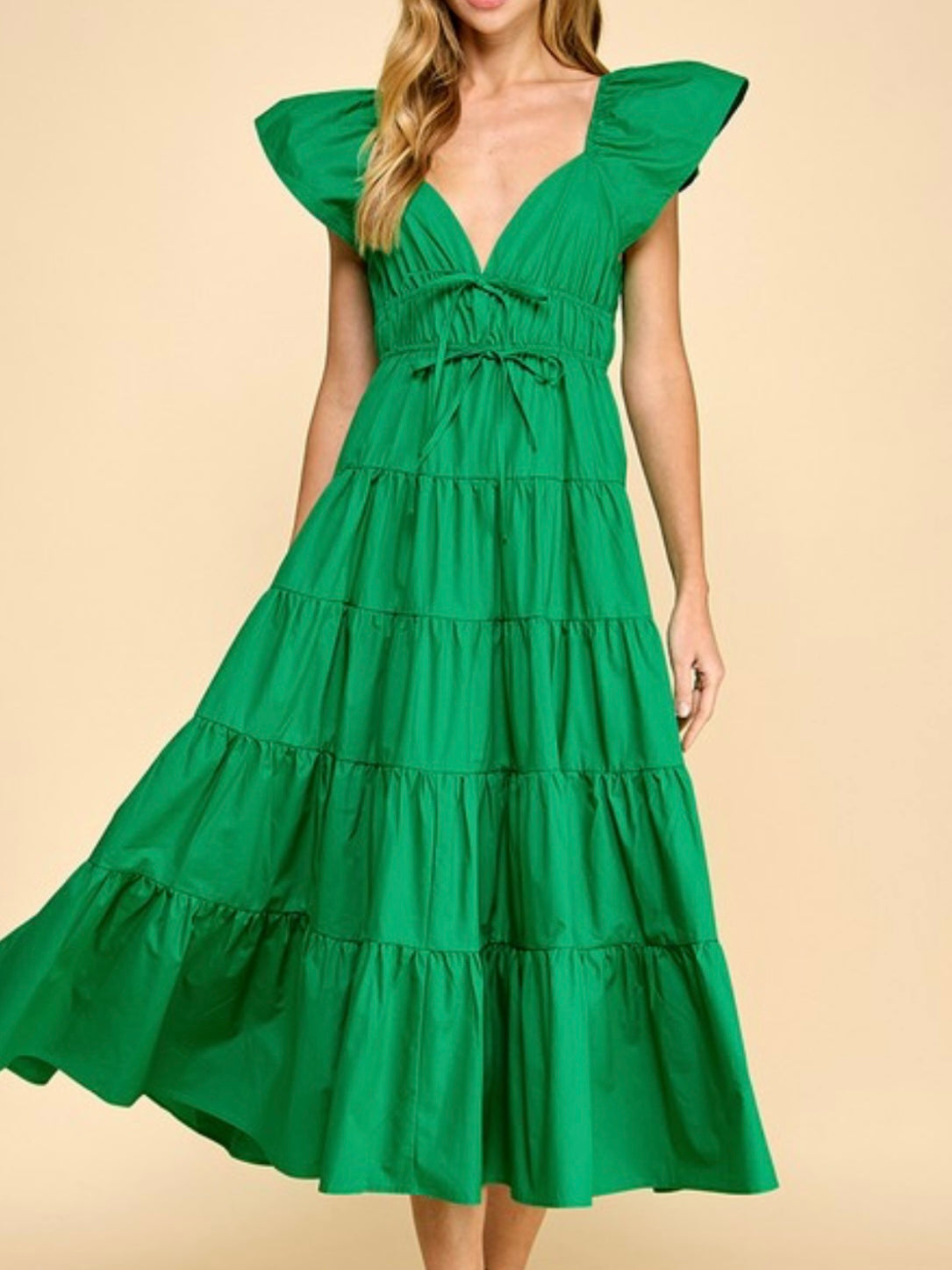 V Neck Bow Detail V Neck Flare Maxi Dress