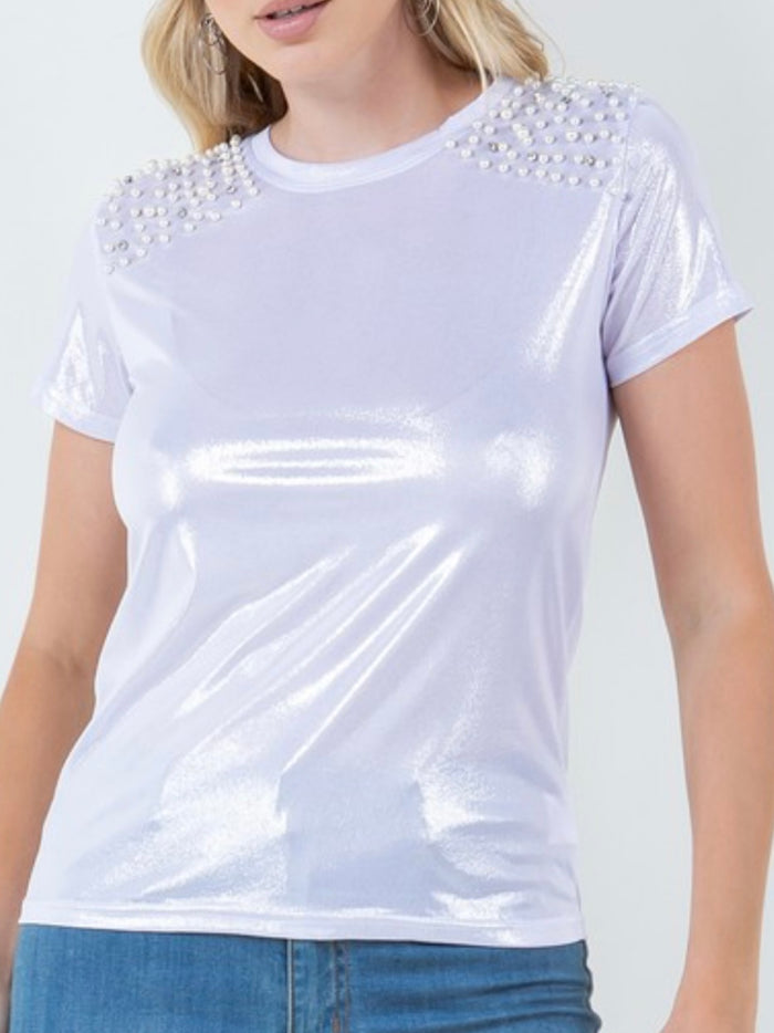 Shiny Bead Studded T-Shirt