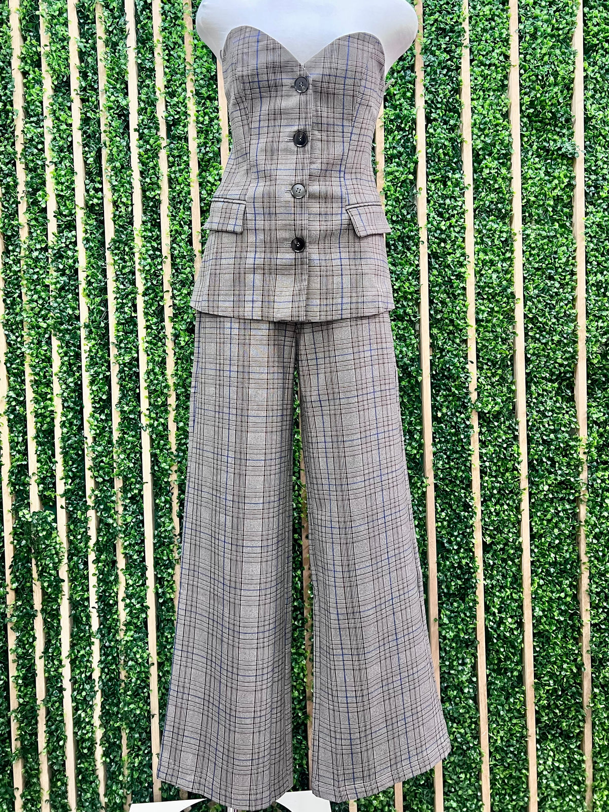 Brown Blue Plaid Sweetheart Vest