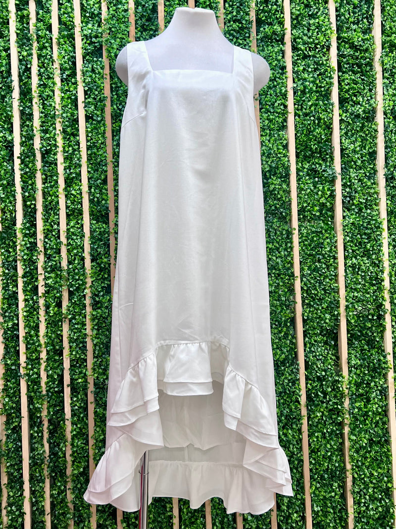 Ruffled Hi Low Square Neck Midi Dress