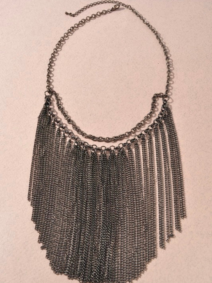 Black Metal Tassel Chain Necklace