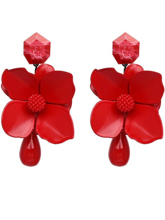 Flower Tassel Drop Statement Earrings