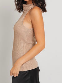 Taupe Metallic High Neck Knit Top