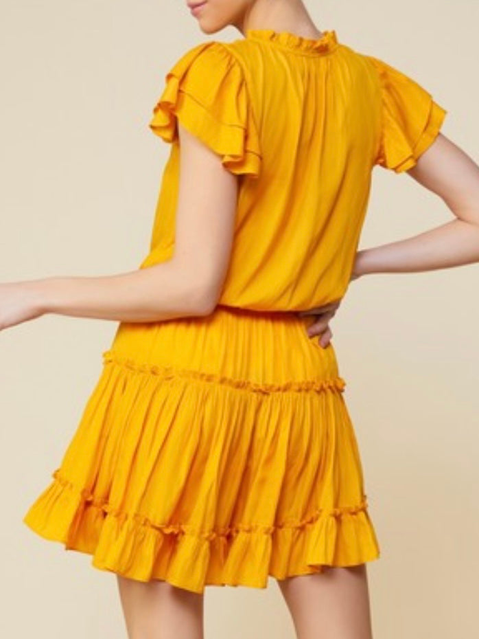 Delicate Short Sleeve Ruffled Short Dress