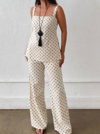 Ivory Black Polka Dot Linen Blend Tank Top