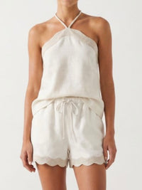 Wavy Trim Linen Shorts