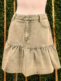Vintage Wash Ruffled Hem Denim Skirt