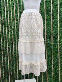 Breezy Cotton Lace Ruffle Tiered Maxi Skirt