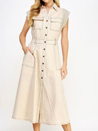 Stitch Detail Linen Midi Dress