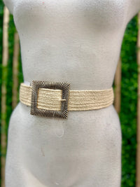 Textured Gold Square Raffia Belt