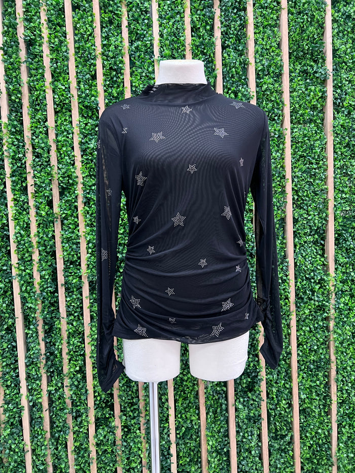 Sequin Star Mesh Turtle Neck Top