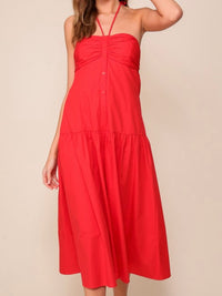 Red Halter Tie Button Down Dress