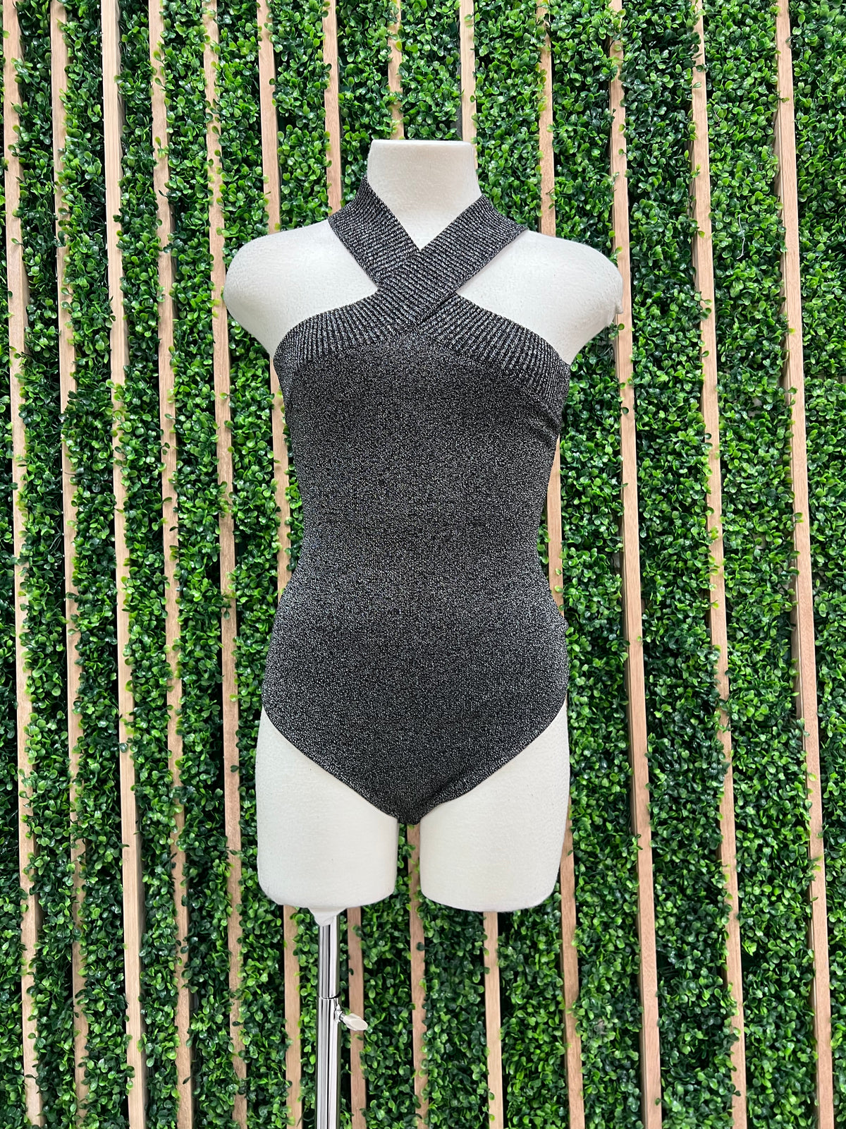 Metallic Cris Cross Sweater Bodysuit