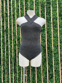 Metallic Cris Cross Sweater Bodysuit